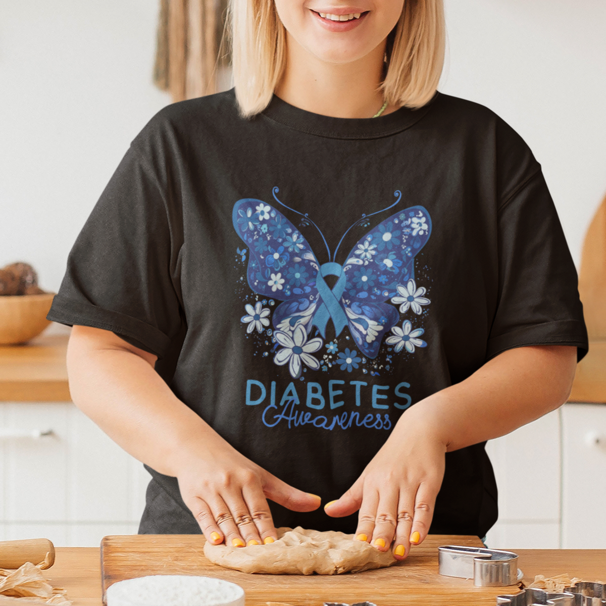 In November We Wear Blue Ribbon Butterfly Diabetes Awareness T Shirt - Wonder Print Shop