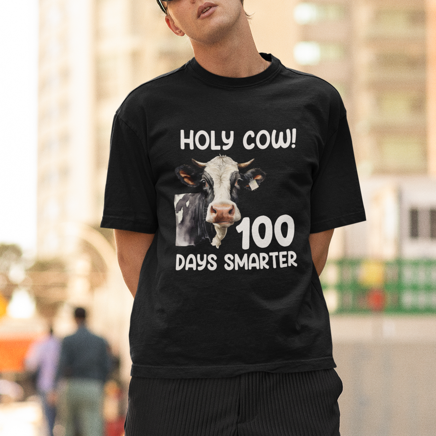 Holy Cow 100 Days of School T Shirt 100 Days Smarter Funny Moo Dairy Cattle - Wonder Print Shop
