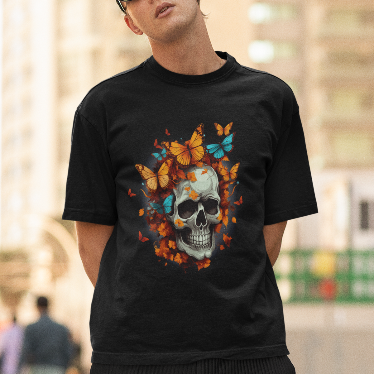 Cottagecore Floral Skull T Shirt Butterfly Aesthetic - Wonder Print Shop