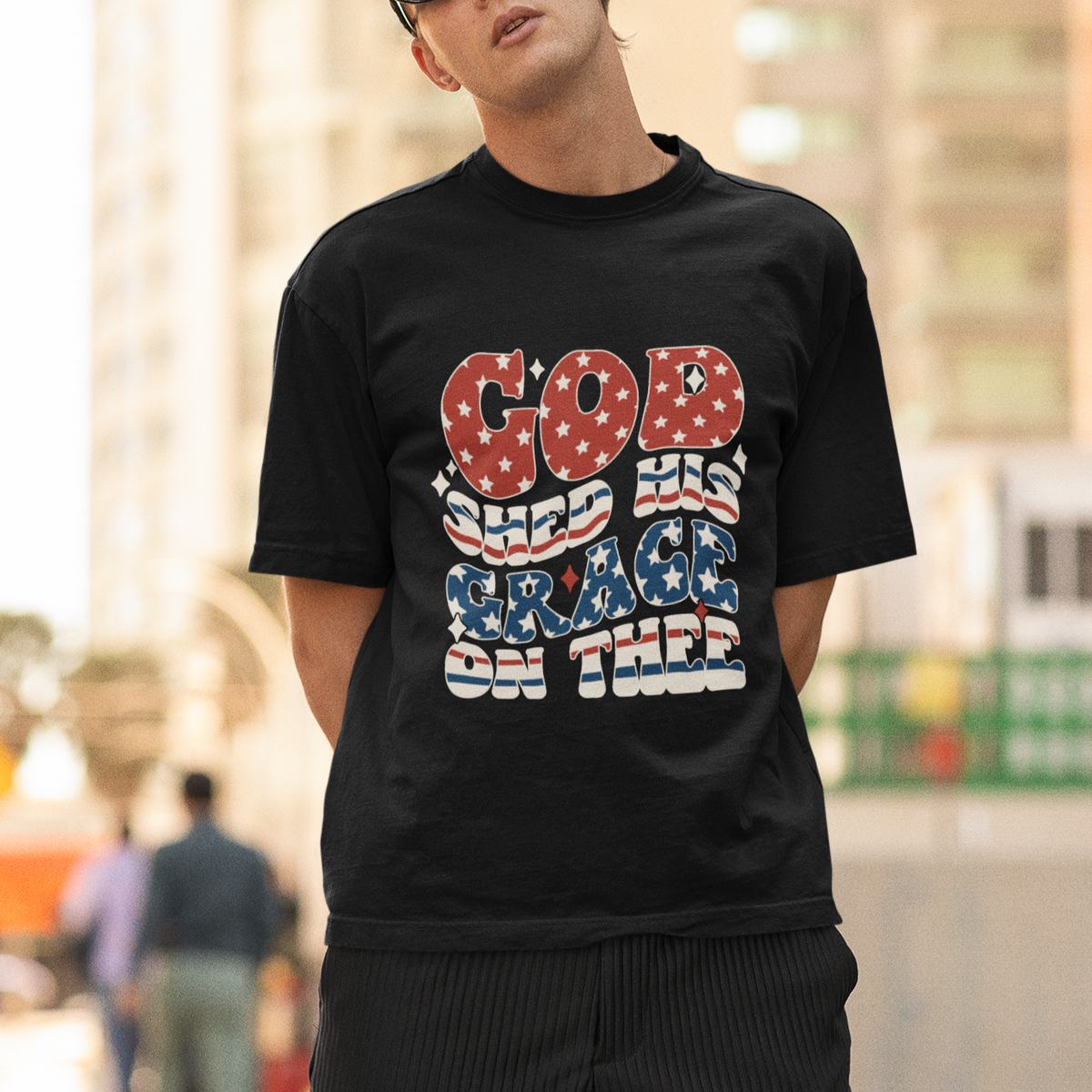 God Blessing T Shirt God Shed His Grace On Thee Amercan Flag - Wonder Print Shop