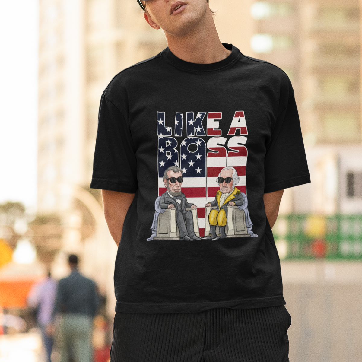Presidents Day T Shirt Like A Boss Washington Lincoln Abe George US Flag - Wonder Print Shop