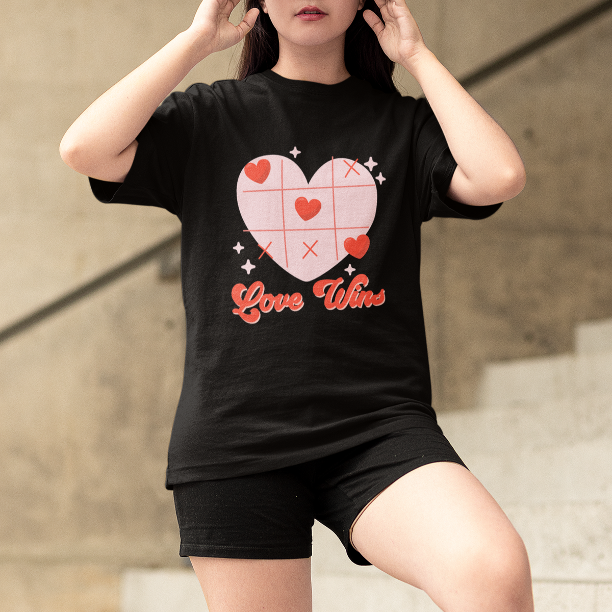 Valentine's Day T Shirt Love Always Wins Funny Heart Tic Tac Toe - Wonder Print Shop