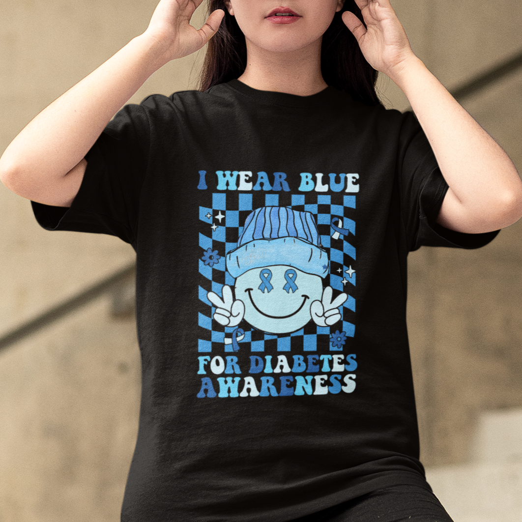 I Wear Blue For Diabetes Awareness Support T1D T2D Diabetics T Shirt - Wonder Print Shop