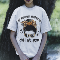 Halloween Mom T Shirt My Favorite Monsters Call Me Mom Messy Bun Halloween Costume - Wonder Print Shop