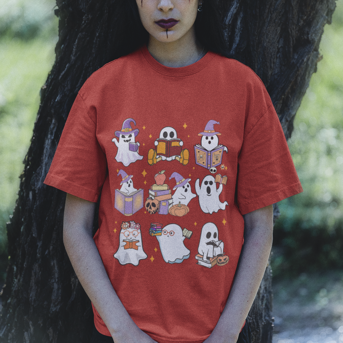 Halloween Reading T Shirt Reading Books Boo Sheet Ghosts Teacher Librarian - Wonder Print Shop