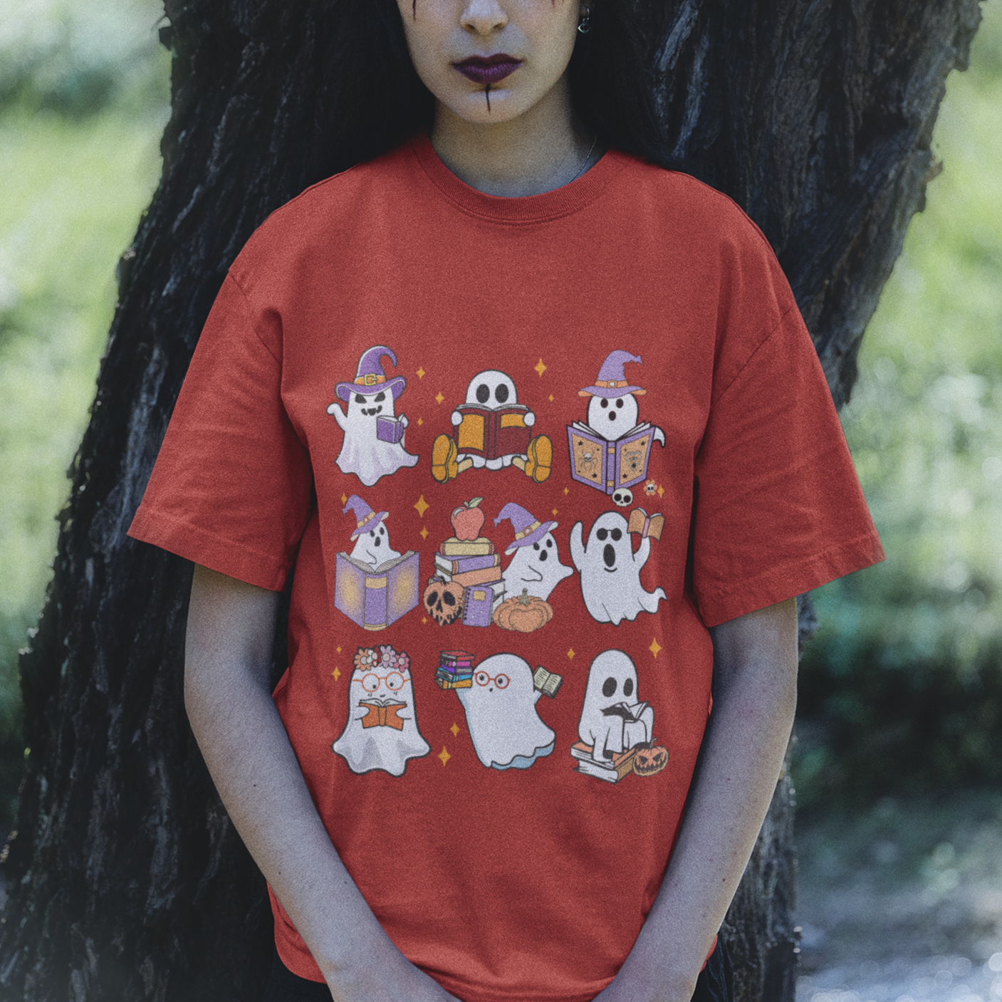 Halloween Reading T Shirt Reading Books Boo Sheet Ghosts Teacher Librarian - Wonder Print Shop