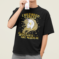 Childhood Cancer Awareness T Shirt Warriors Are Magical Unicorn Gold Ribbon - Wonder Print Shop