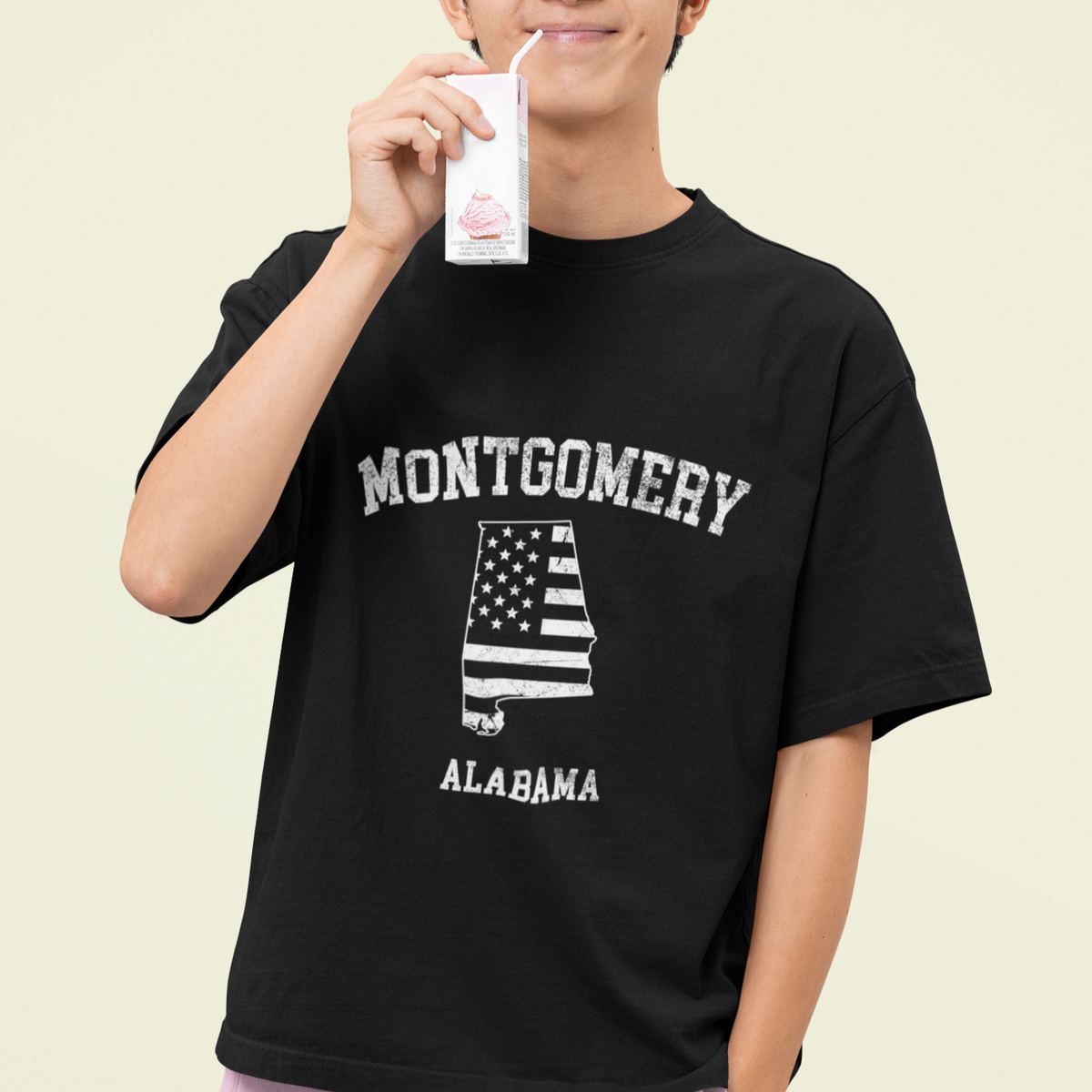 Montgomery Alabama AL Vintage American Flag T Shirt - Wonder Print Shop