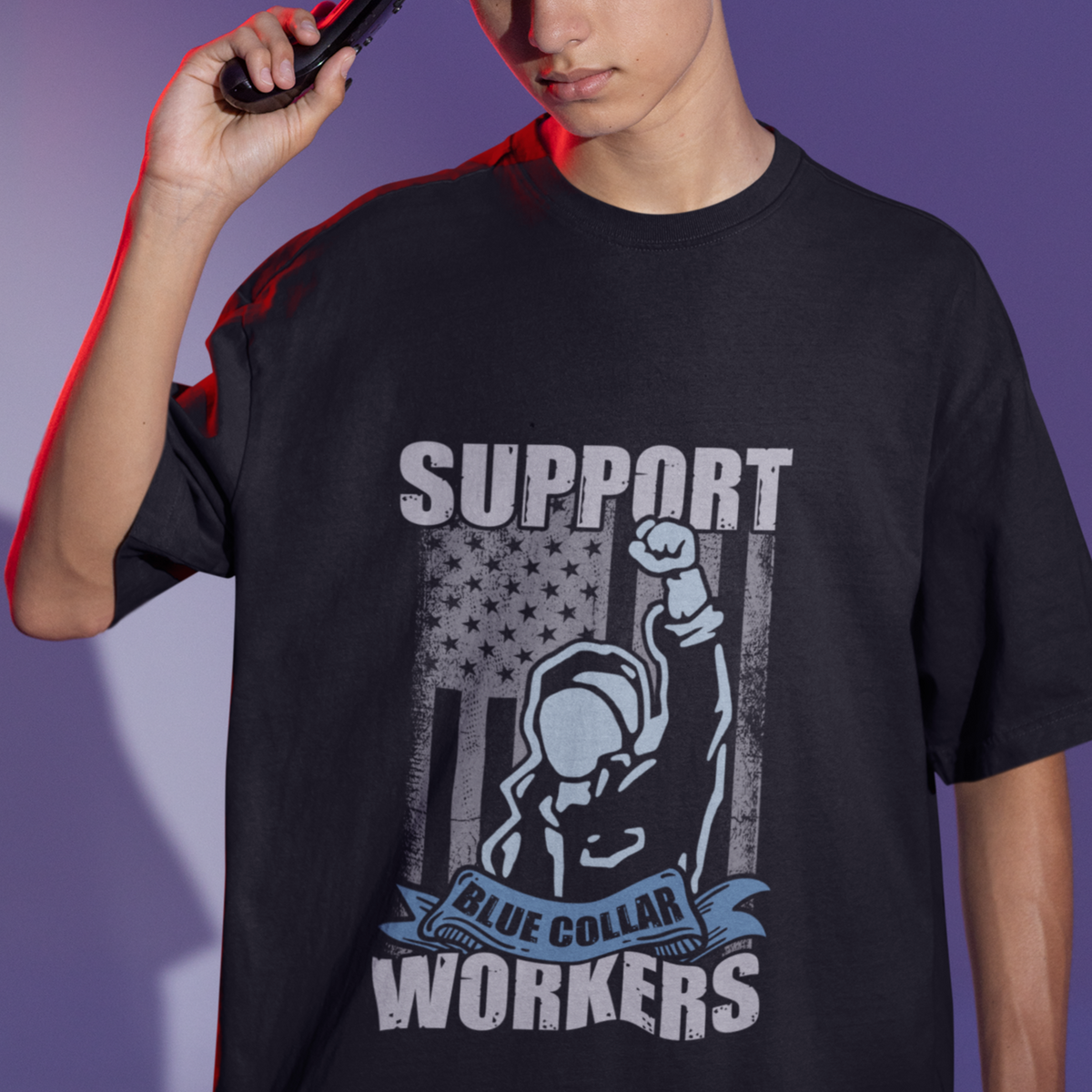 Labor Day T Shirt American Flag Happy Labor Day Support Blue Collar Workers - Wonder Print Shop