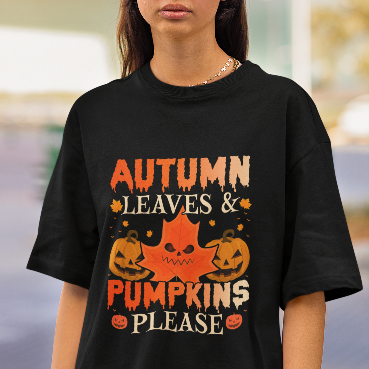 Fall Vibes T Shirt Autumn Leaves And Pumpkin Please Scary Pumpkin Halloween - Wonder Print Shop