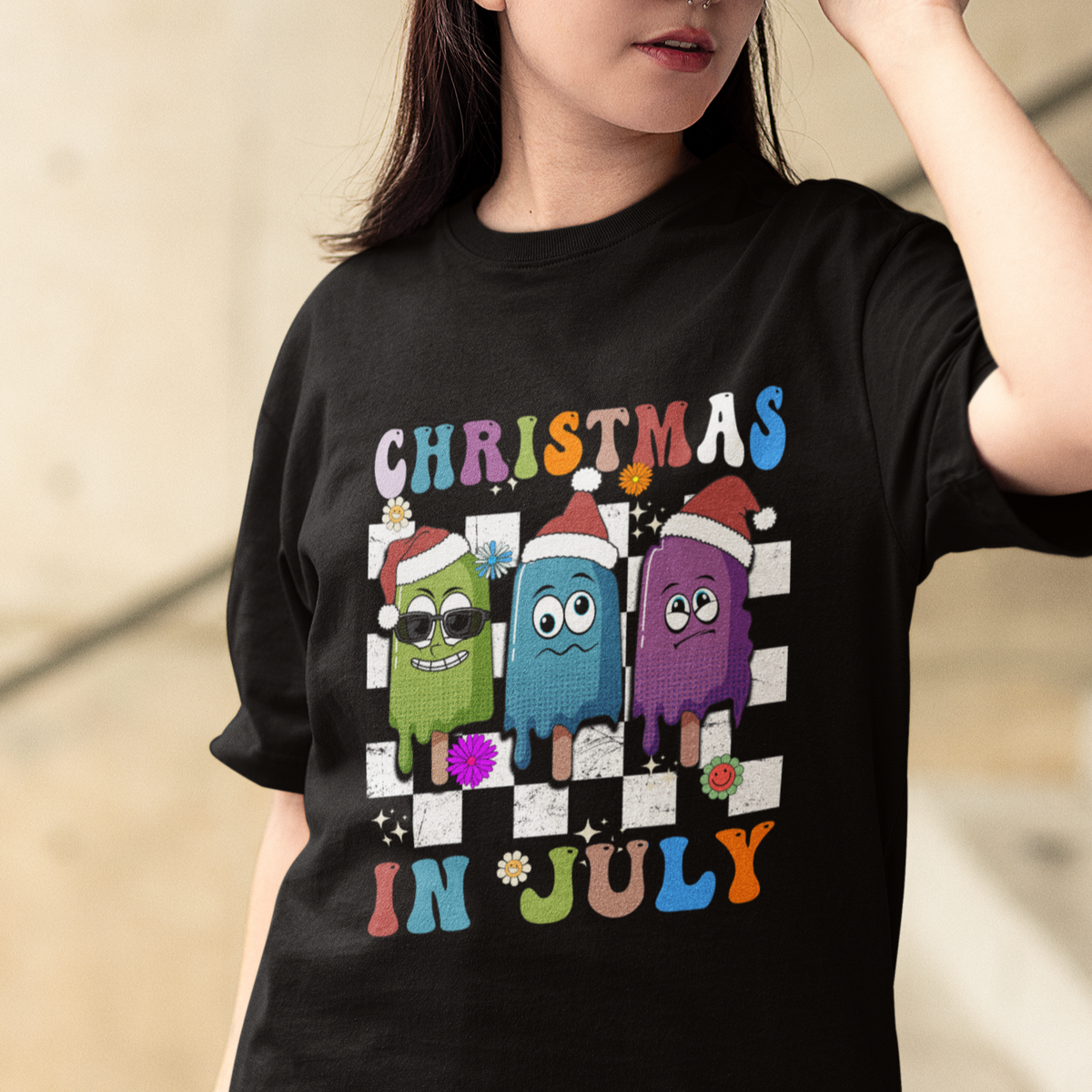 Christmas in July T Shirt Xmas in July Melting Popsicles Stick Summer Vibes Retro - Wonder Print Shop
