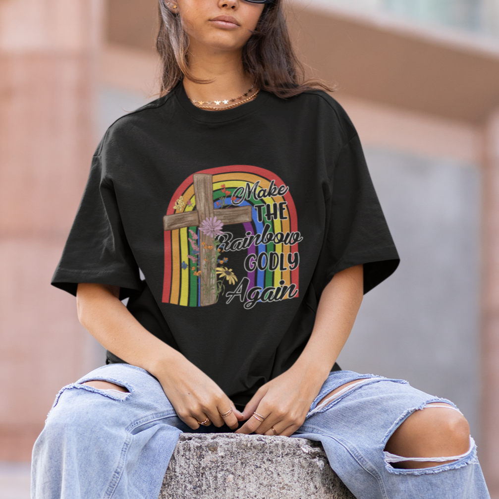Christian LGBT T Shirt Make The Rainbow Godly Again LGBT Flag Gay Pride Christian - Wonder Print Shop