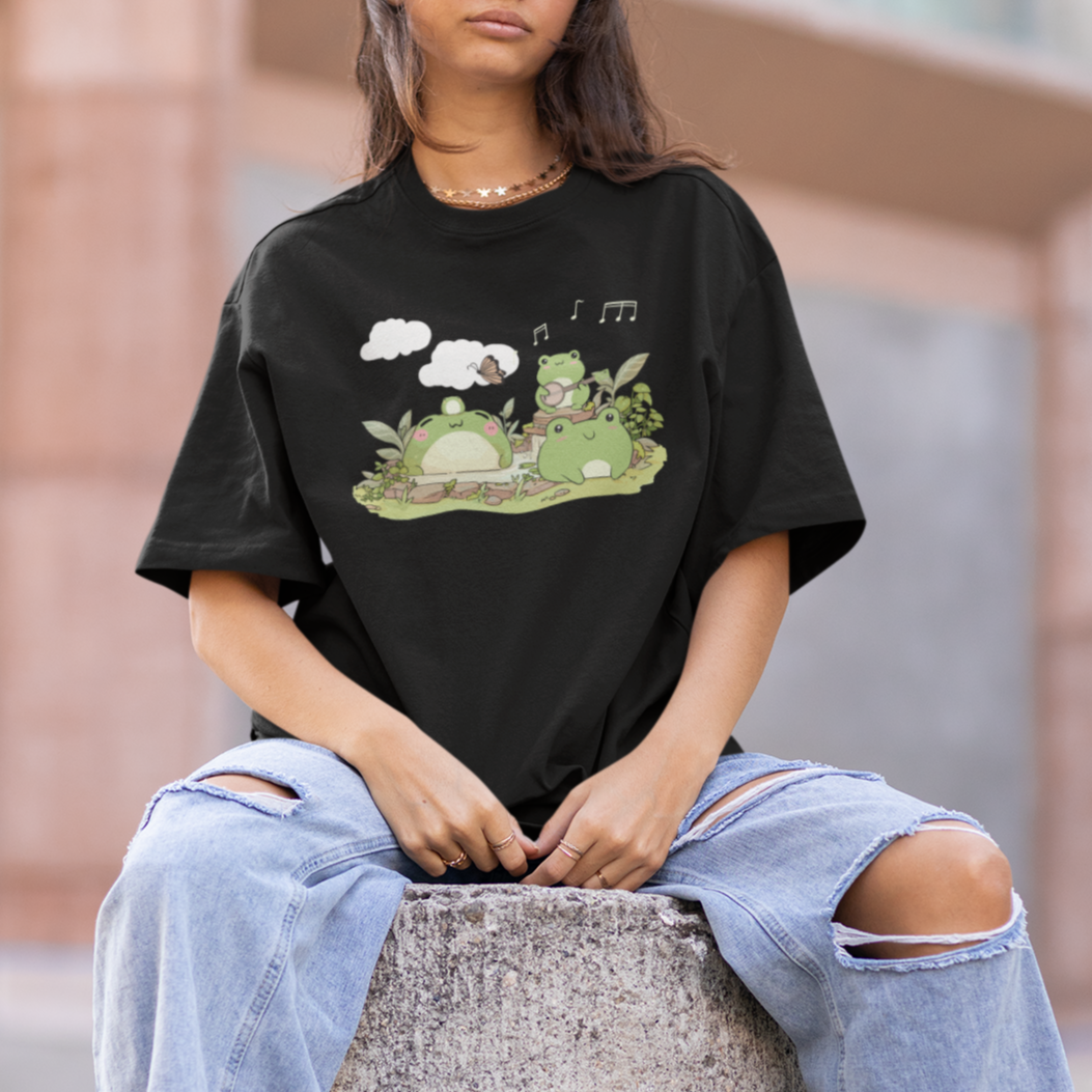 Kawaii Cute Frog Banjo Butterfly Cottagecore Aesthetic T Shirt - Wonder Print Shop