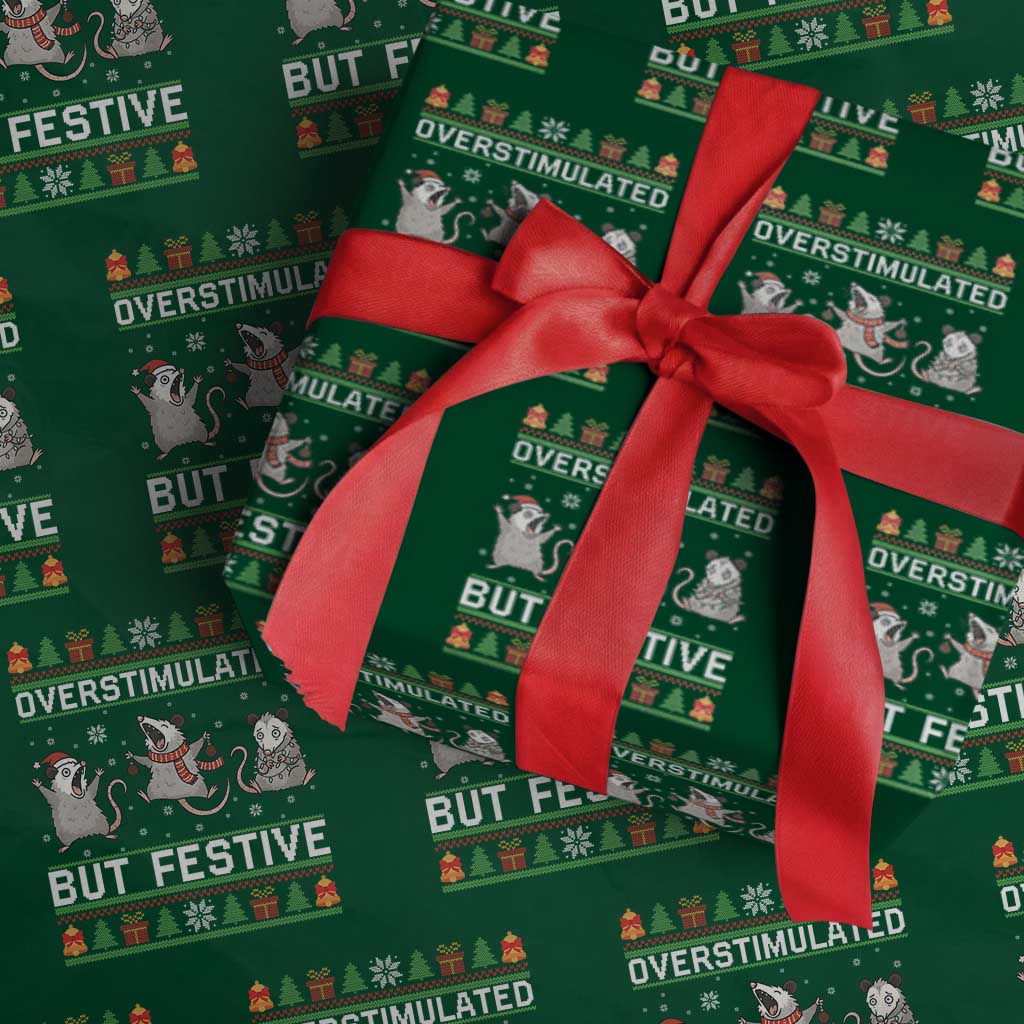 Overstimulated But Festive Opossum Christmas Wrapping Paper Roll Funny Holiday Anxiety Gag Gift for Introverts - Wonder Print Shop