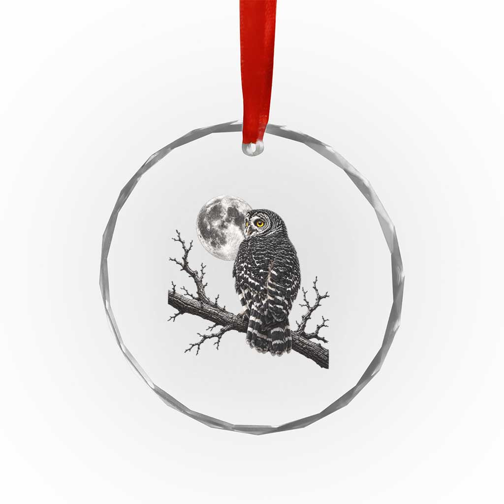 Owl Full Moon Graphic Crystal Glass Ornament Vintage Dark Academia Bird