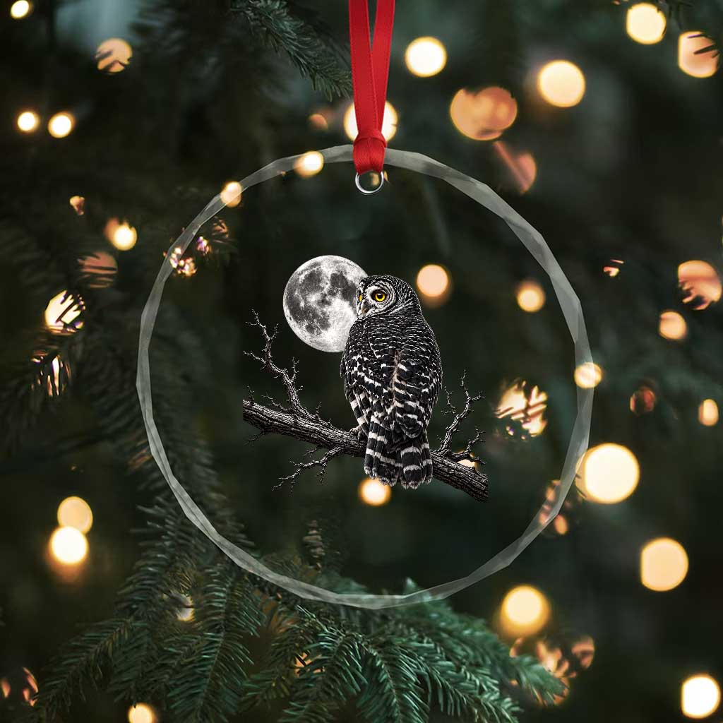 Owl Full Moon Graphic Crystal Glass Ornament Vintage Dark Academia Bird