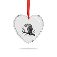 Owl Full Moon Graphic Heart Crystal Glass Ornament Vintage Dark Academia Bird