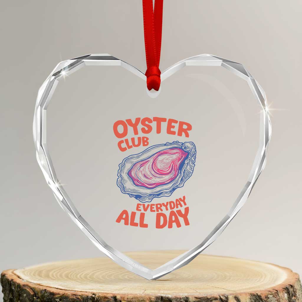 Oyster Club Heart Crystal Glass Ornament Retro Summer Beach Vacation Gift