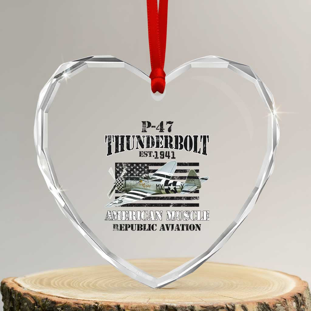 P-47 Thunderbolt WWII Airplane Heart Crystal Glass Ornament American Muscle Vintage - Wonder Print Shop