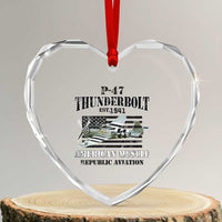 P-47 Thunderbolt WWII Airplane Heart Crystal Glass Ornament American Muscle Vintage - Wonder Print Shop