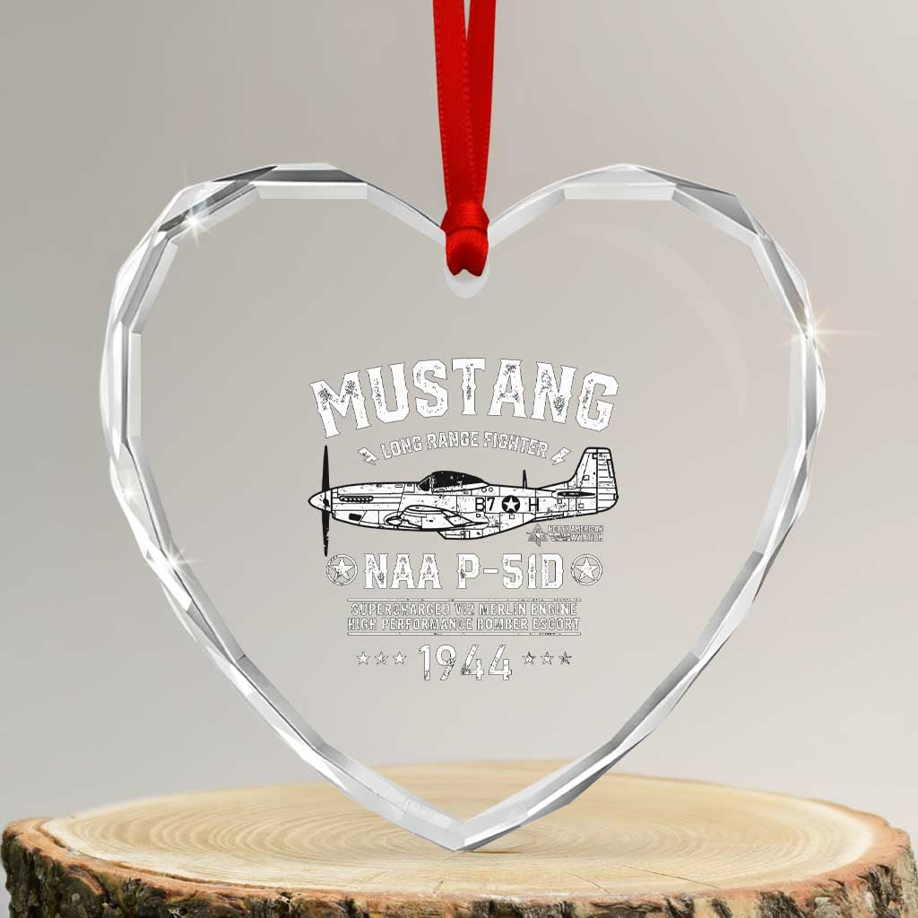 P-51 Mustang Heart Crystal Glass Ornament North American Aviation WW2 P51 Fighter Plane - Wonder Print Shop