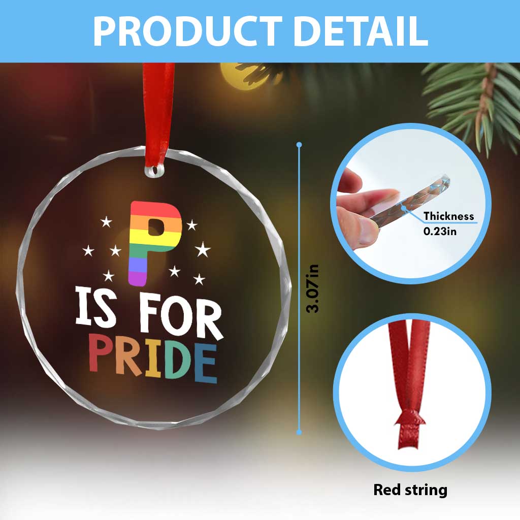 P is for Pride Crystal Glass Ornament Funny Rainbow Alphabet Celebrating LGBTQ+ Identity TS02