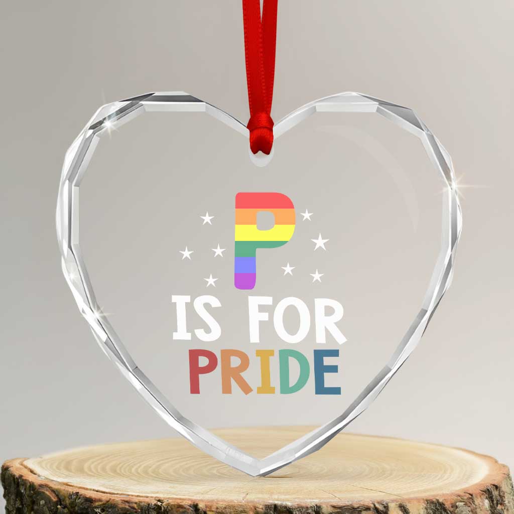 P is for Pride Heart Crystal Glass Ornament Funny Rainbow Alphabet Celebrating LGBTQ+ Identity - Wonder Print Shop