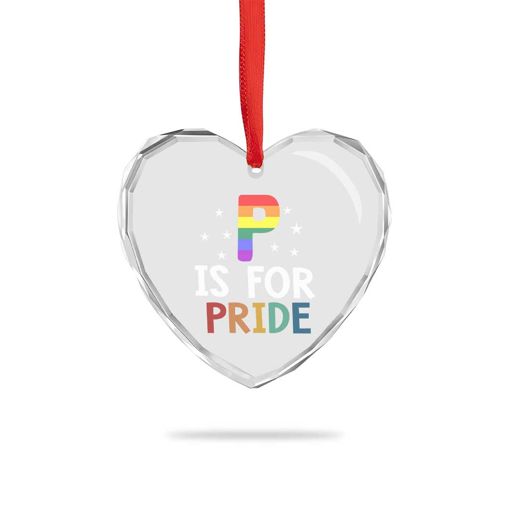 P is for Pride Heart Crystal Glass Ornament Funny Rainbow Alphabet Celebrating LGBTQ+ Identity - Wonder Print Shop