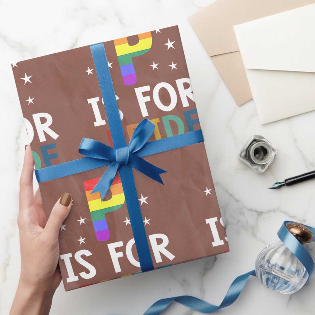 P is for Pride Wrapping Paper Roll Funny Rainbow Alphabet Celebrating LGBTQ+ Identity - Wonder Print Shop
