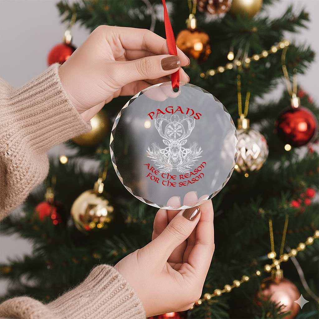 Pagans Are The Reason For The Season Crystal Glass Ornament Yule Pagan Xmas Vegvisir Symbol TS11