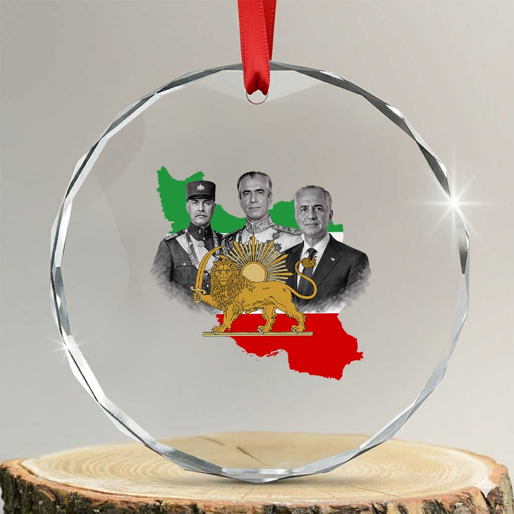 Pahlavi Dynasty Crystal Glass Ornament Three Generations Iran Lion and Sun Portrait
