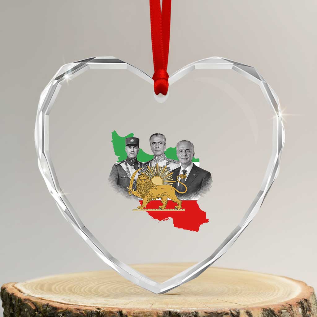Pahlavi Dynasty Heart Crystal Glass Ornament Three Generations Iran Lion and Sun Portrait