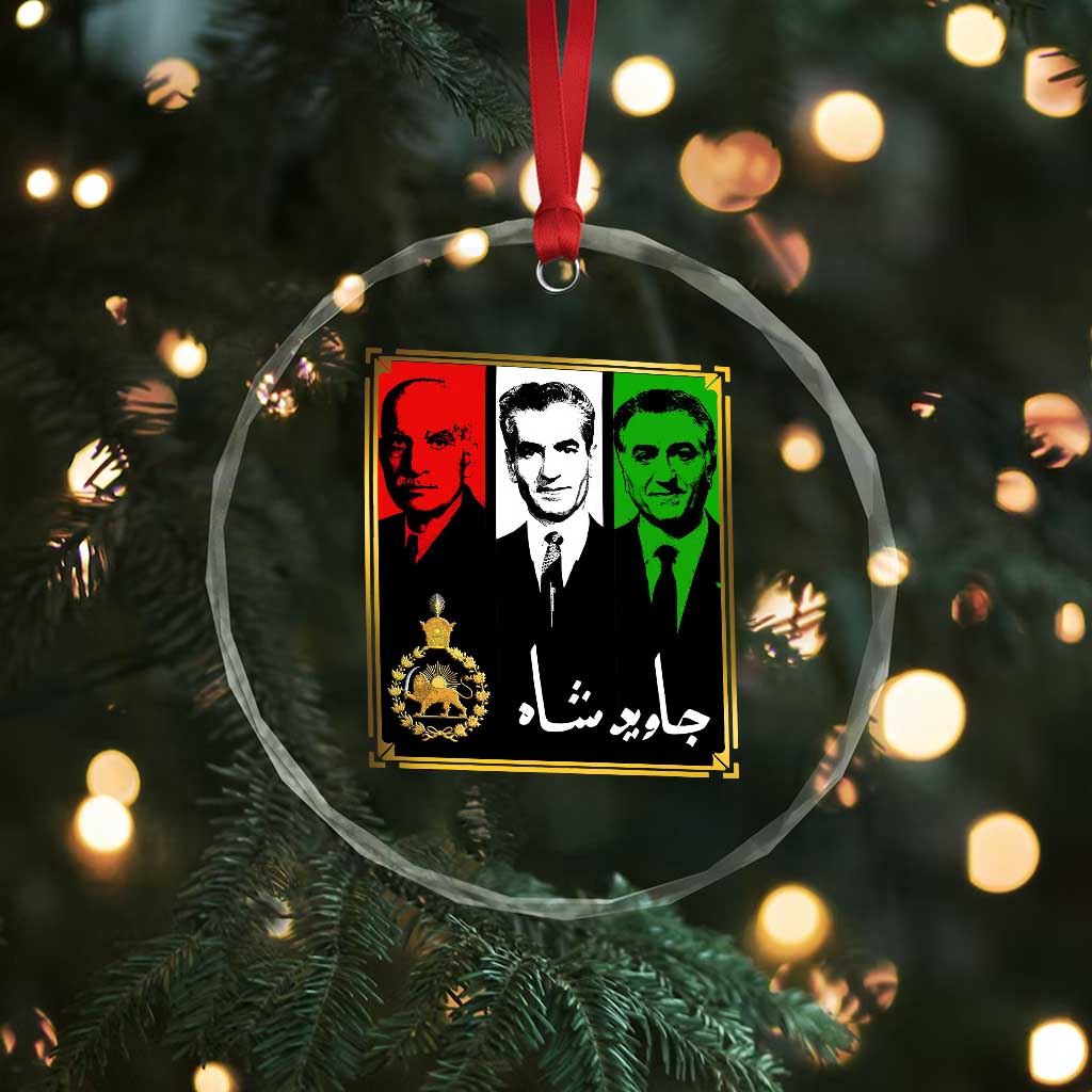 Pahlavi Kings of Iran Crystal Glass Ornament Javid Shah Long live the King