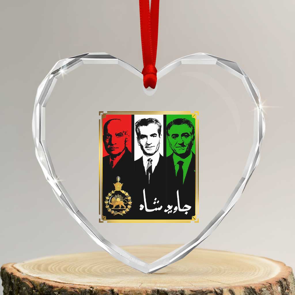 Pahlavi Kings of Iran Heart Crystal Glass Ornament Javid Shah Long live the King