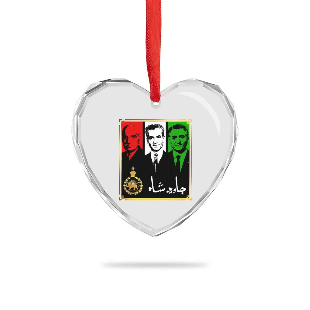 Pahlavi Kings of Iran Heart Crystal Glass Ornament Javid Shah Long live the King