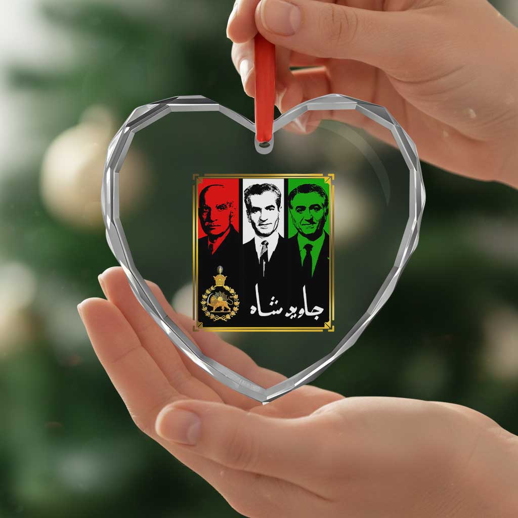 Pahlavi Kings of Iran Heart Crystal Glass Ornament Javid Shah Long live the King