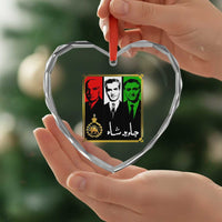 Pahlavi Kings of Iran Heart Crystal Glass Ornament Javid Shah Long live the King