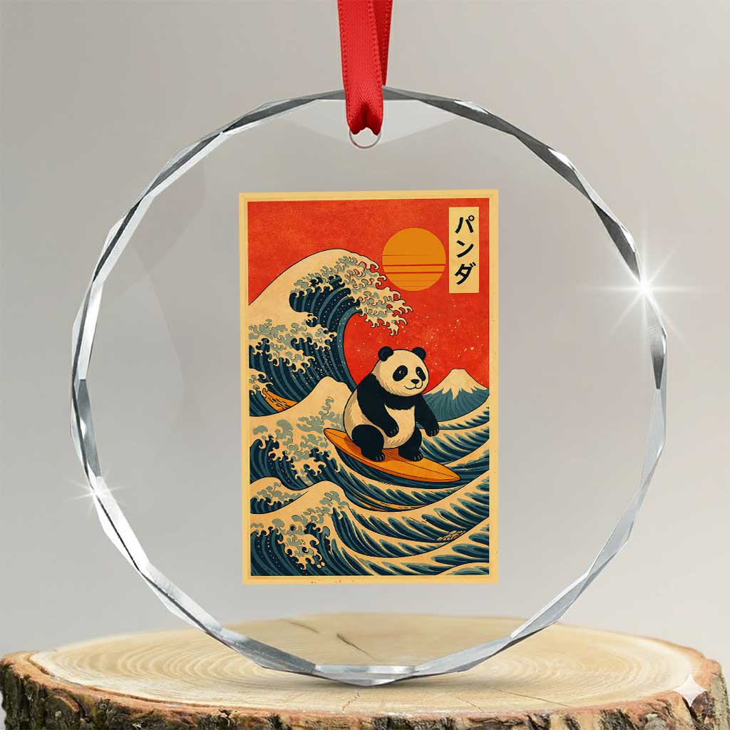 Panda Surfing Japanese Crystal Glass Ornament Vintage Great Wave Off Kanagawa Anime Kawaii - Wonder Print Shop