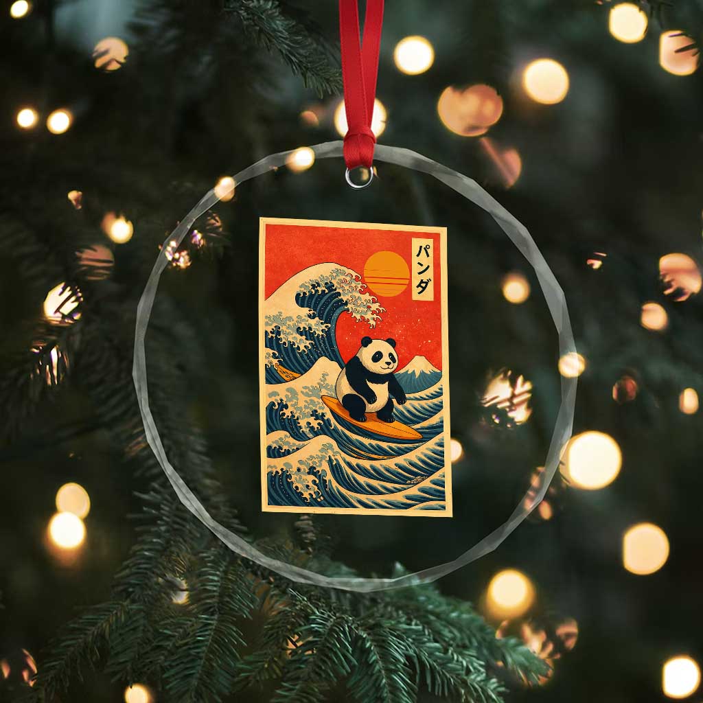 Panda Surfing Japanese Crystal Glass Ornament Vintage Great Wave Off Kanagawa Anime Kawaii - Wonder Print Shop