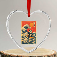 Panda Surfing Japanese Heart Crystal Glass Ornament Vintage Great Wave Off Kanagawa Anime Kawaii - Wonder Print Shop