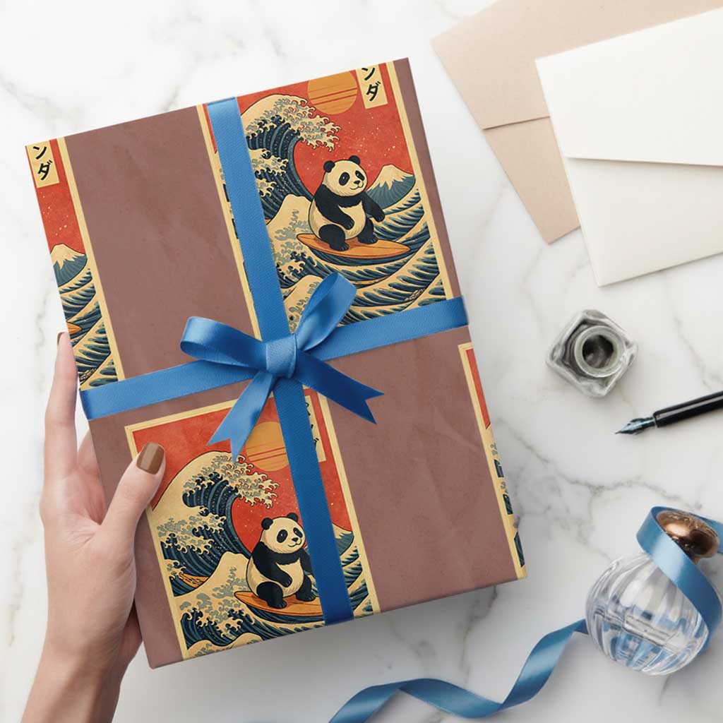Panda Surfing Japanese Wrapping Paper Roll Vintage Great Wave Off Kanagawa Anime Kawaii - Wonder Print Shop