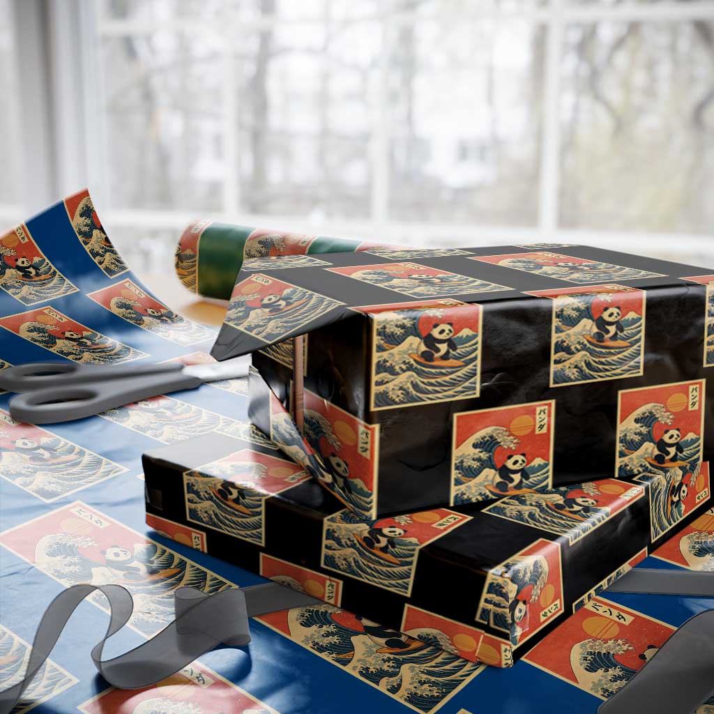Panda Surfing Japanese Wrapping Paper Roll Vintage Great Wave Off Kanagawa Anime Kawaii - Wonder Print Shop