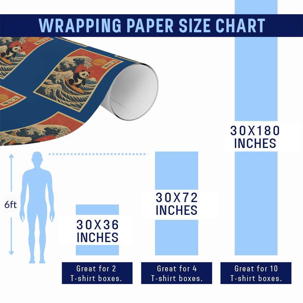Panda Surfing Japanese Wrapping Paper Roll Vintage Great Wave Off Kanagawa Anime Kawaii - Wonder Print Shop