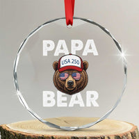 Papa Bear Father's Day Crystal Glass Ornament America 250th Anniversary USA Flag July 4th