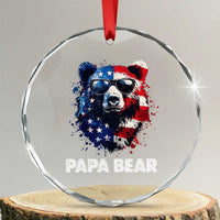 Papa Bear Father's Day Crystal Glass Ornament Patriotic American Flag 4th Of July
