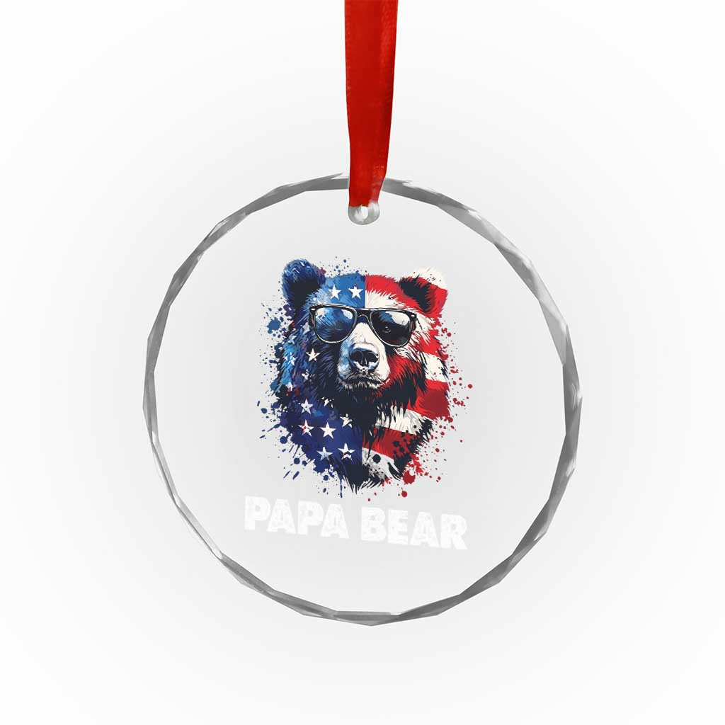 Papa Bear Father's Day Crystal Glass Ornament Patriotic American Flag 4th Of July