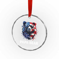 Papa Bear Father's Day Crystal Glass Ornament Patriotic American Flag 4th Of July