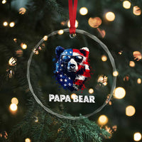 Papa Bear Father's Day Crystal Glass Ornament Patriotic American Flag 4th Of July