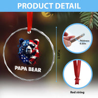 Papa Bear Father's Day Crystal Glass Ornament Patriotic American Flag 4th Of July