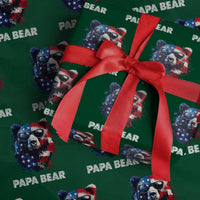 Papa Bear Father's Day Wrapping Paper Roll Patriotic American Flag 4th Of July